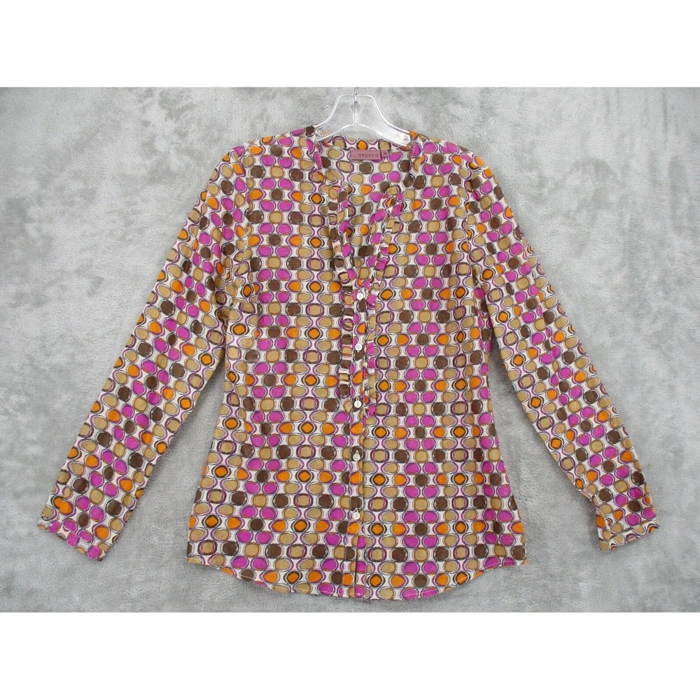 Trucco Top Womens Sie 38 US Small Button Lightweight Polka Dot Retro Career